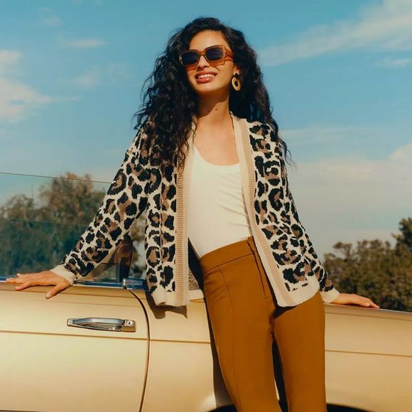 Anthropologie, Line & Dot, Leopard Print Open Cardigan, Cream, Brown & Black Tan - Picture 11 of 11